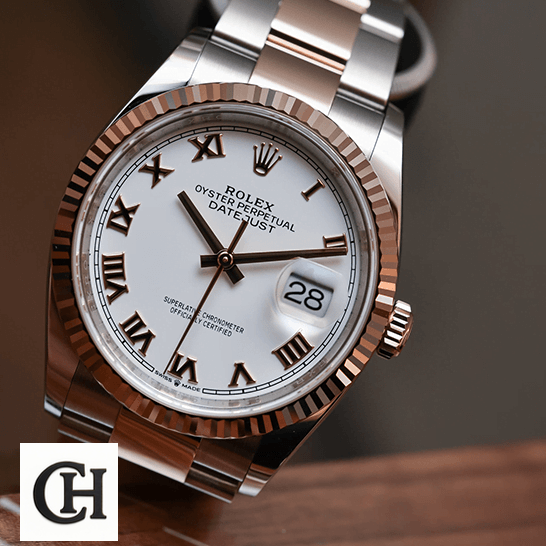 Rolex Datejust 126223 Two-Tone Rolex Datejust 126231 White Dial Roman Oyster grey background