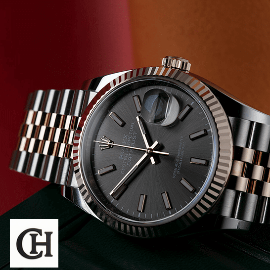 Rolex Datejust 126231 Two-Tone Fluted Bezel Detailed rolex datejust 126231 steel gold automatic grey dial jubilee Rolex 126231 Datejust Grey Dial Jubilee side view