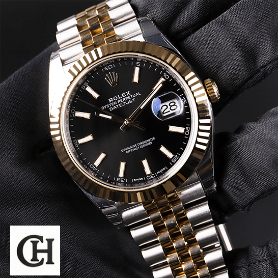 Rolex Datejust 126333 Black Jubilee Premium Rolex Datejust 126333 Yellow Gold Steel Black Dial Jubilee on the hand