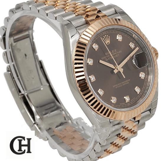 Rolex Datejust 126331-0004 "Chocolate" Precision Rolex Datejust 126331 Rose Gold side view and white backgorund
