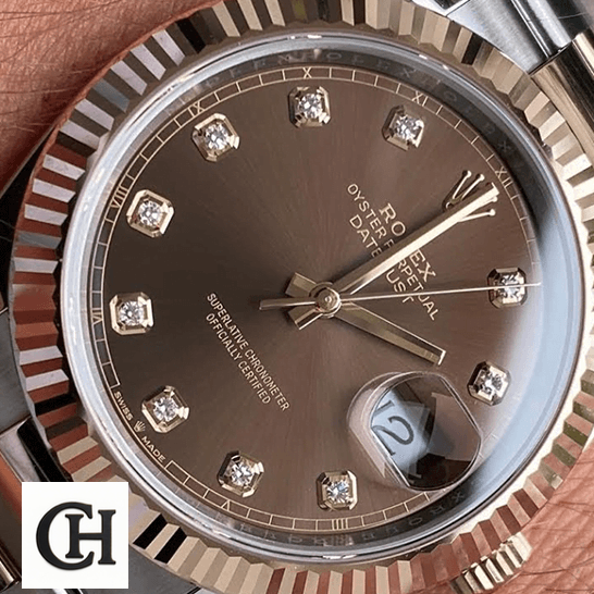 Rolex Datejust 126331-0004 "Chocolate" Precision Rolex Datejust 126331 Chocolate Diamond Dial close-up view above the wrist