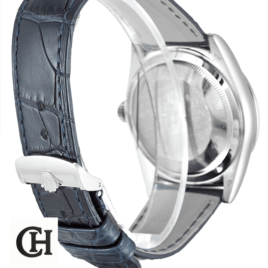 Rolex Day-Date 118139-0004 Rolex Day-Date 118139-0004 V5 Black Leather Bracelet Stainless Steel Clasp