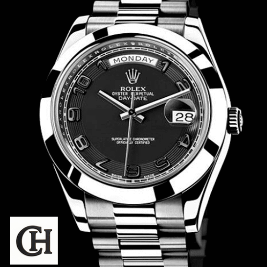 Rolex Day Date II 218206 Stainless Steel Black Dial Black Backround