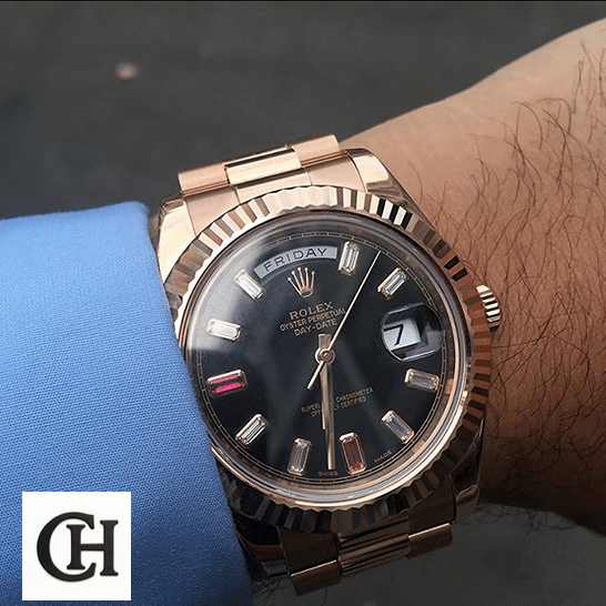 Rolex Day-Date II 218235 the rolex daydate with the diamond detail on his wrist