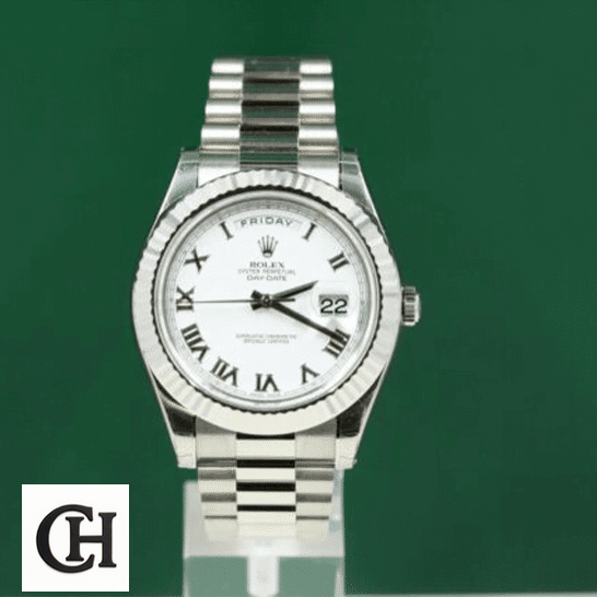 Rolex Day-Date II 218239 White Dial & Green background