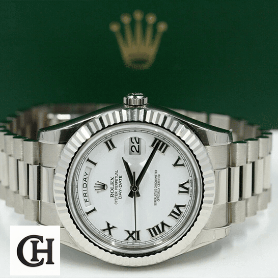 Rolex Day-Date II 218239 & Rolex Box background