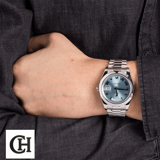Rolex Day-Date 228206 Rolex Day-Date II Stainless Steel 218206 Oyster on his arm
