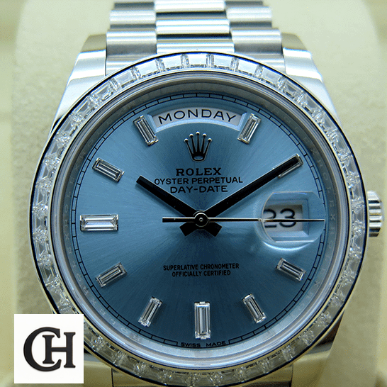 Rolex Day-Date 228396TBR Rolex Day-Date Platinum 228396TBR001 Ice Blue Baguette Index