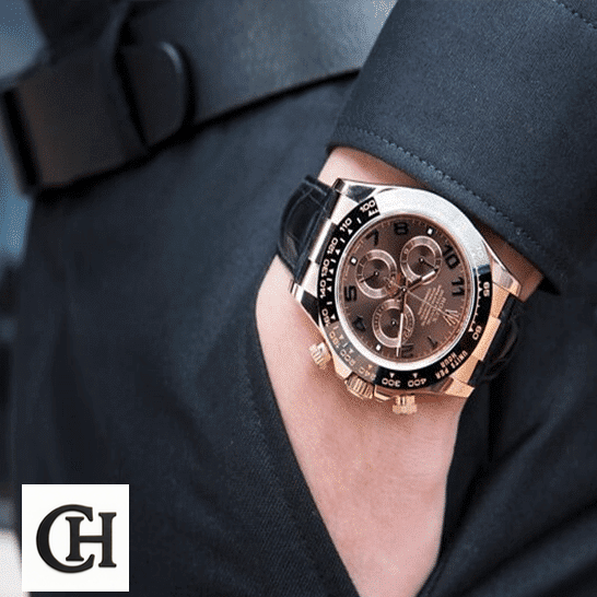 Rolex Cosmograph Daytona 116515LNBR Precision rolex daytona cosmograph 116515LNBR rose gold black dial Rolex Daytona Cosmograph 116515LNBR Rose Gold Case Chocolate Dial on is arm