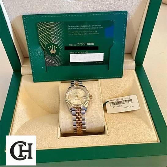 Rolex Lady-Datejust 279383RBR Champagne Diamond Master 2 10 Rolex Datejust 279383RBR-0003 & Guarantee Card in Green Rolex Box