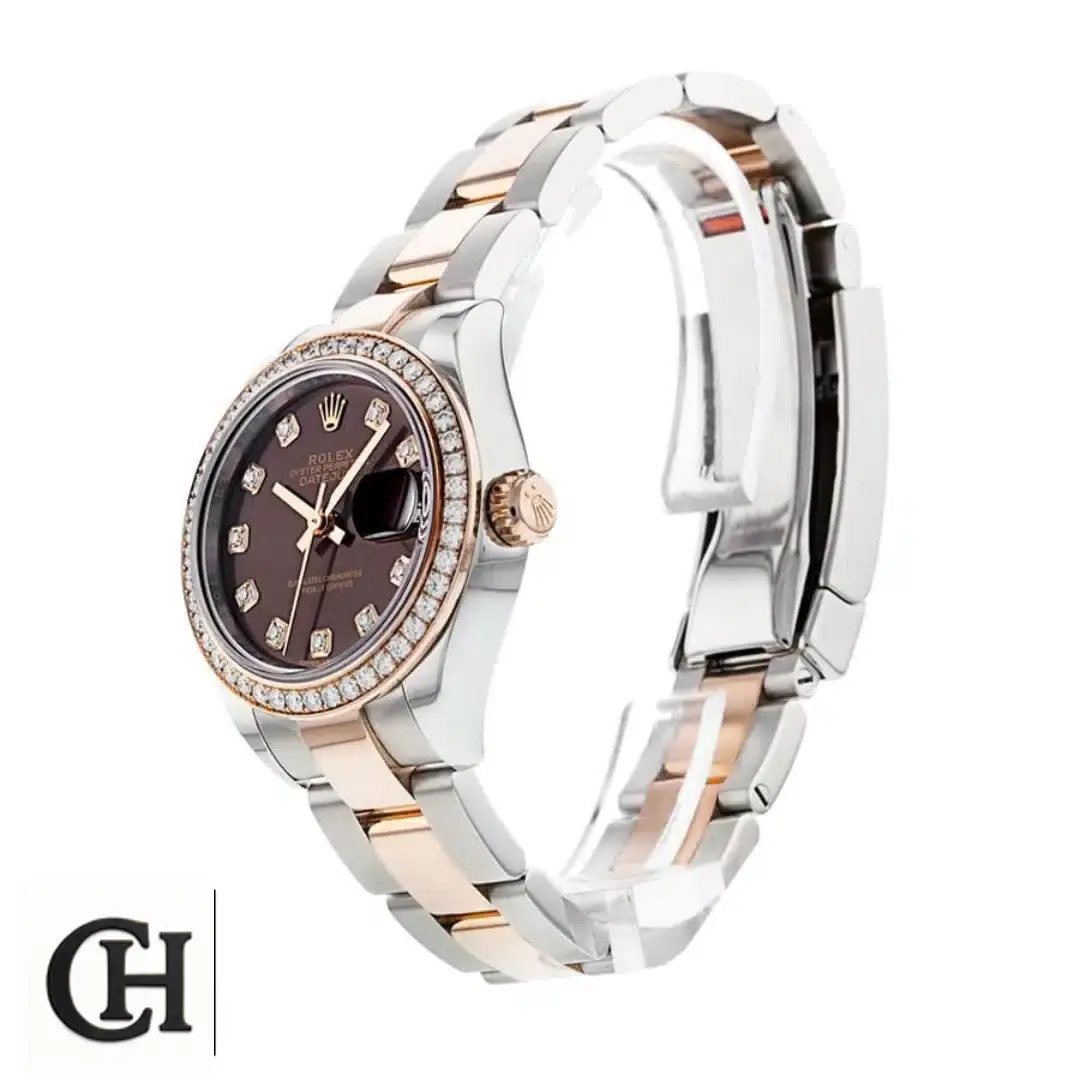 Rolex Lady-Datejust 279381RBR Everose Gold Diamond Bezel Precision Yeni Proje 26 Rolex datejust 279381RBR gold side view