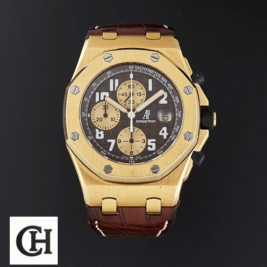 Audemars Piguet Royal Oak Offshore 26007BA.OO.D088CR.01 Audemars Piguet Royal Oak Brown Dial Gold Case black background