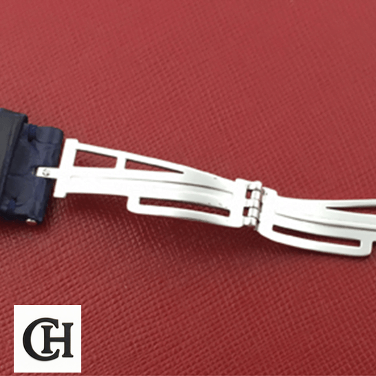 Audemars Piguet Royal Oak Offshore 26030PO.OO.D021IN.01 AP 26030PO.OO_.D021IN.01 Black Leather Bracelet opened clasp & red background