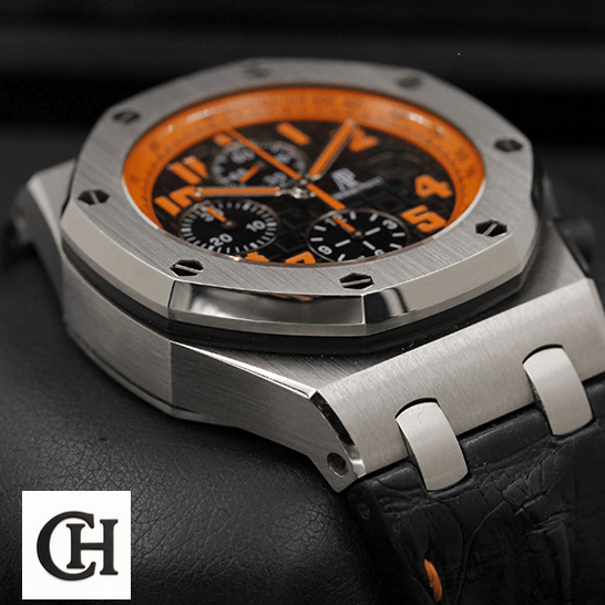 Audemars Piguet Steel Bezel Orange Dial black background