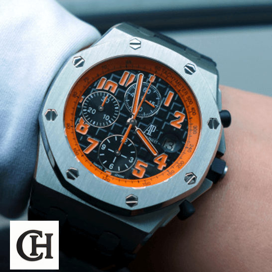 Audemars Piguet Orange Black Dial Steel Bezel on the wrist