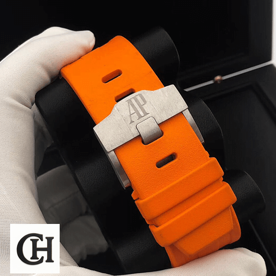 Audemars Piguet Orange Rubber Bracelet Stainless Steel Clasp in the box