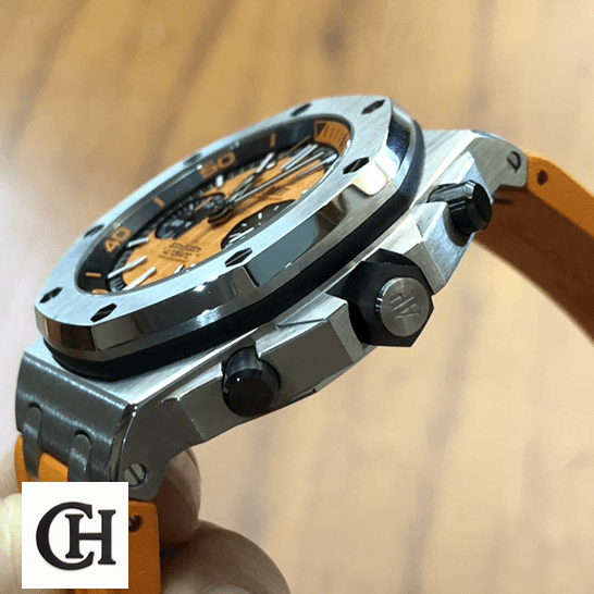 Audemars Piguet Stainless Steel Bezel Crown Push Button side view