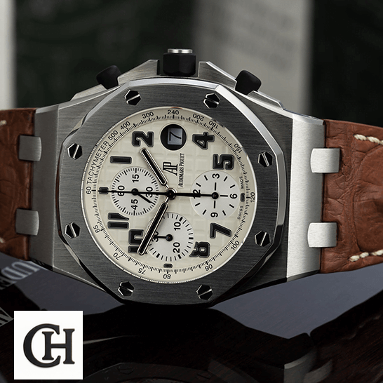 Audemars Piguet Royal Oak Offshore 26170ST.OO.D091CR.01 Audemars Piguet Royal Oak Whit Dial Leather Brown Bracelet side view
