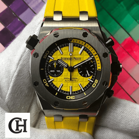 Audemars Piguet Royal Oak Offshore Diver 26703ST.OO.A051CA.01 First-Class audemars piguet royal oak offshore diver Audemars Piguet Royal Oak Yellow Dial rainbow background