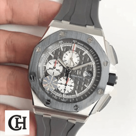 Audemars Piguet Royal Oak Offshore Chronograph 26401RO.OO.A002CA.01 Elite Edition audemars piguet royal oak offshore novelty chronograph 26400IO.OO.A004CA grey Audemars Piguet Royal Oak Offshore grey dial on the hand