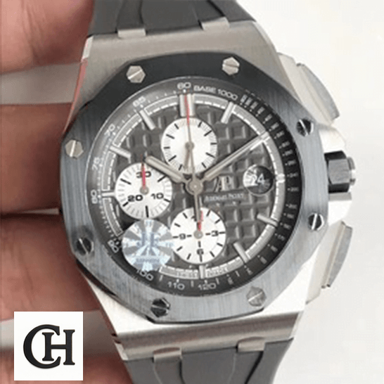 Audemars Piguet Royal Oak Offshore Chronograph 26401RO.OO.A002CA.01 Elite Edition Audemars Piguet Royal Oak Grey Dial white background on the hand