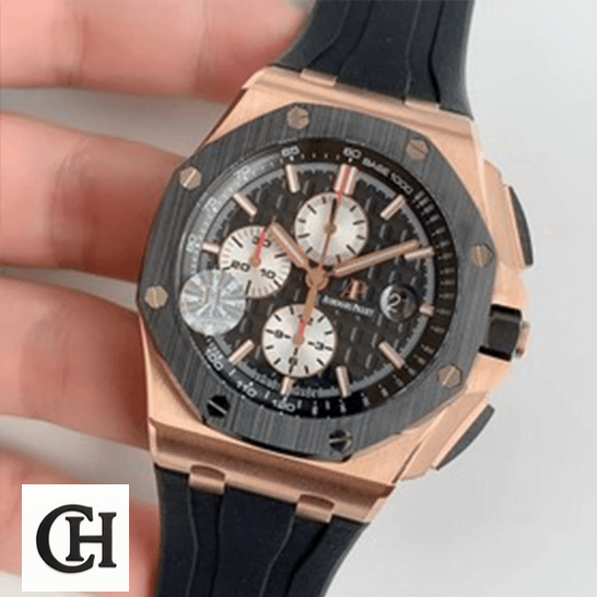 Audemars Piguet Royal Oak Offshore 26401RO.OO.A002CA.01 Premium Duplicate ASudemars Piguet Royal Oak Black Dial Gold Case on the hand