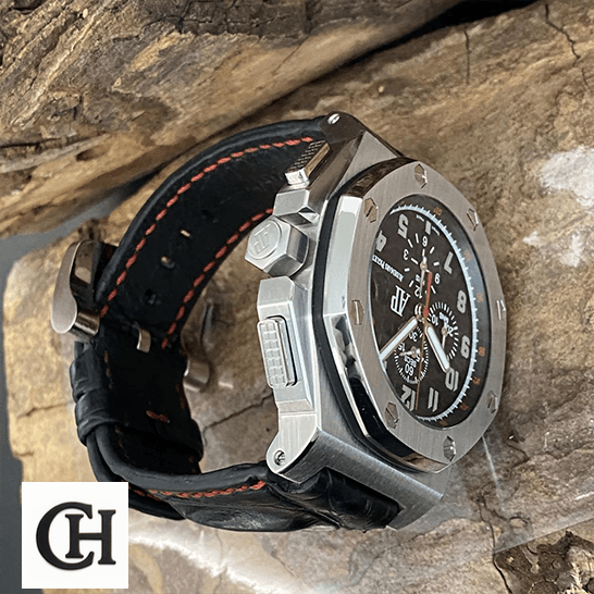 Audemars Piguet Royal Oak Offshore 26133ST.OO.A101CR.01 Audemars Piguet Royal Oak Black Dial Steel Case wood background