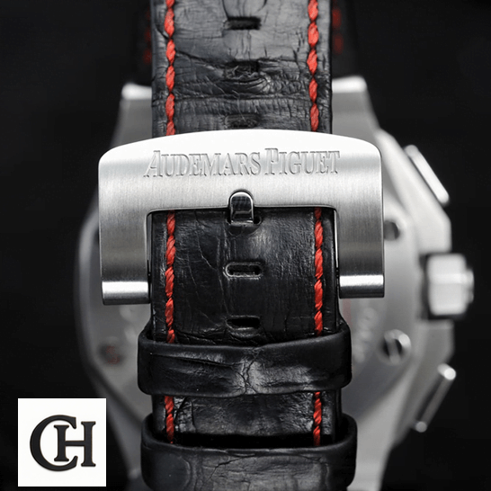Audemars Piguet Royal Oak Offshore 26133ST.OO.A101CR.01 Audemars Piguet Royal Oak Leather Black Bracelet Steel Clasp black background