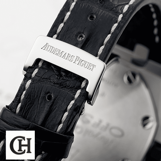 Audemars Piguet Royal Oak Offshore 26170ST.OO.D101CR.02 "Panda" Superior audemarspiguet royaloakoffshore 26170ST.OO.D101CR.02 clasp Audemars Piguet Black Leather Bracelet Steel Clasp upside view