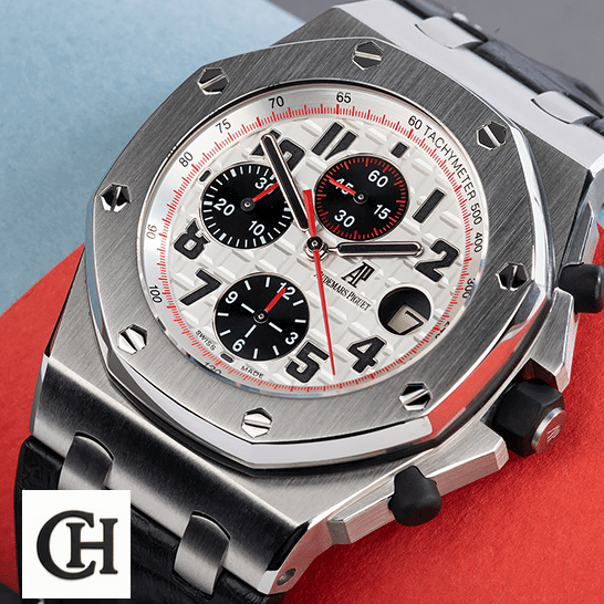 Audemars Piguet Royal Oak Offshore 26170ST.OO.D101CR.02 "Panda" Superior audemarspiguet royaloakoffshore 26170ST.OO.D101CR.02 left Audemars Piguet 26170ST.OO_.D101CR.02 White Dial Steel red second hand