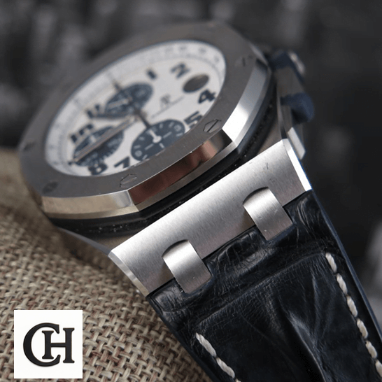 Audemars Piguet Royal Oak Offshore 26170ST.OO.D305CR.01 "Navy" High-End audemarspiguet royaloakoffshore 26170ST.OO.D305CR.01 bezel Audemars Piguet Royal Oak White Dial blue leather bracelet