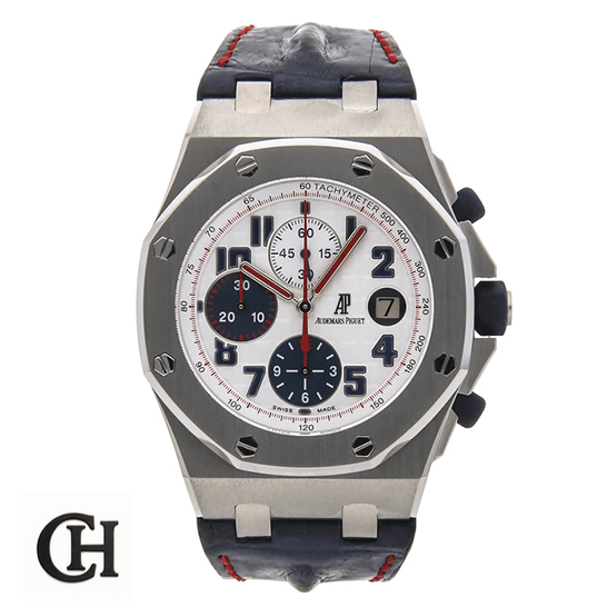Audemars Piguet Royal Oak Offshore 26208ST.OO.D305CR.01 Ap Royal Oak 26208ST.OO_.D305CR.01 White Dial Blue Rubber Bracelet front view