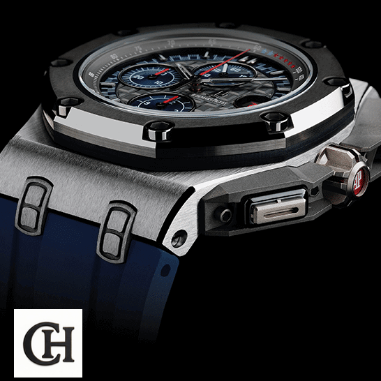 Audemars Piguet Royal Oak Offshore 26568PM.OO.A021CA.01 "Michael Schumacher" Edition audemarspiguet royaloakoffshore 26568PM.OO.A021CA.01 bezel Audemars Piguet Royal Oak Steel Case Blue Rubber Bracelet black background