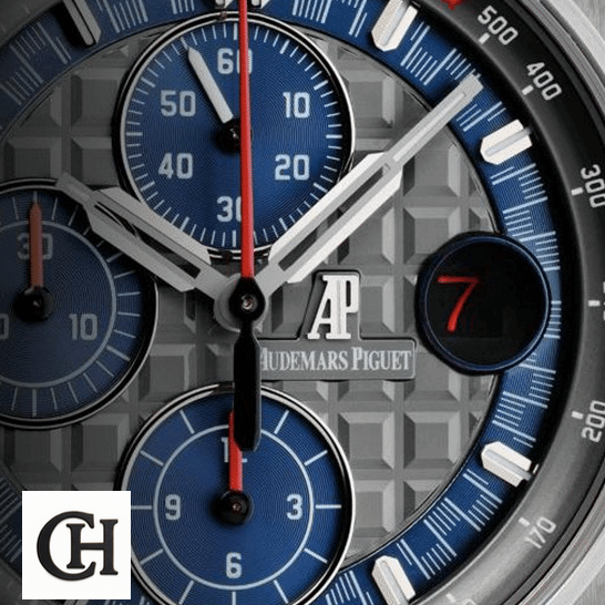 Audemars Piguet Royal Oak Offshore 26568PM.OO.A021CA.01 "Michael Schumacher" Edition audemarspiguet royaloakoffshore 26568PM.OO.A021CA.01 hands Audemars Pişguyet Grey Blue Dial close analog view