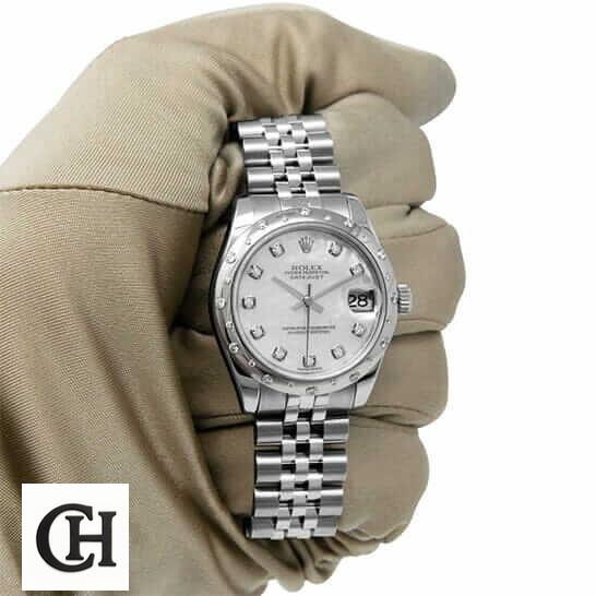Rolex Diamond Ladies Datejust 31mm on the in gloved hand