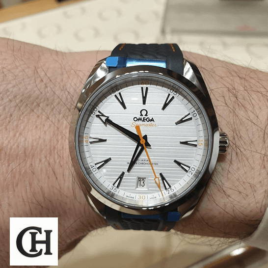 Omega Seamaster White Dial Steel Case on the man wrist