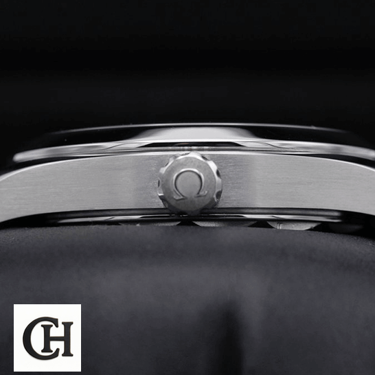 Omega 220.12.41.21.02.002 Stainless Steel crown on the omega logo