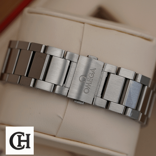 Omega Stainless Steel Braceelt in the box upside view