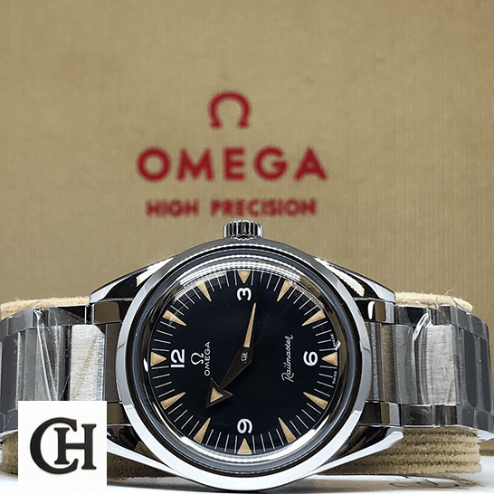 Omega Seamaster Black Dial stainless steel bracelet in the omega box