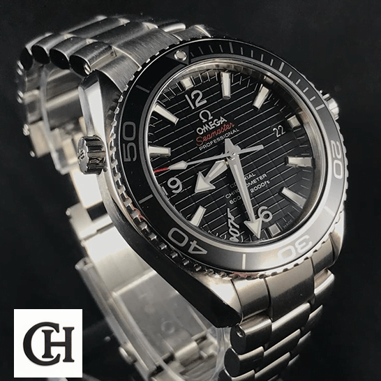 Omega Seamaster Planet Ocean 232.30.42.21.01.004 "James Bond" Authentic omega seamaster planet ocean 232.30.42.21.01.004 leftside Omega Seamaster Planet Ocean Black Dial Steel Bracelet black background