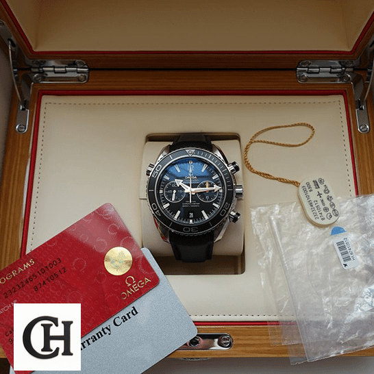 Omega Seamaster Planet Ocean Co-Axial Chronograph 232.32.46.51.01.003 Top omega seamasterplanetocean 232.32.46.51.01.003 Omega Seamaster Full Blue in the box next to warranty card