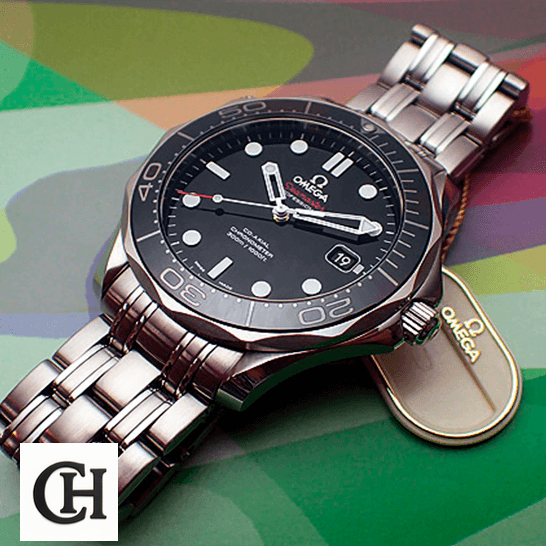 Omega Seamaster 212.30.41.20.03.003 Omega Seamaster 300m Steel Black Dial rainbow background