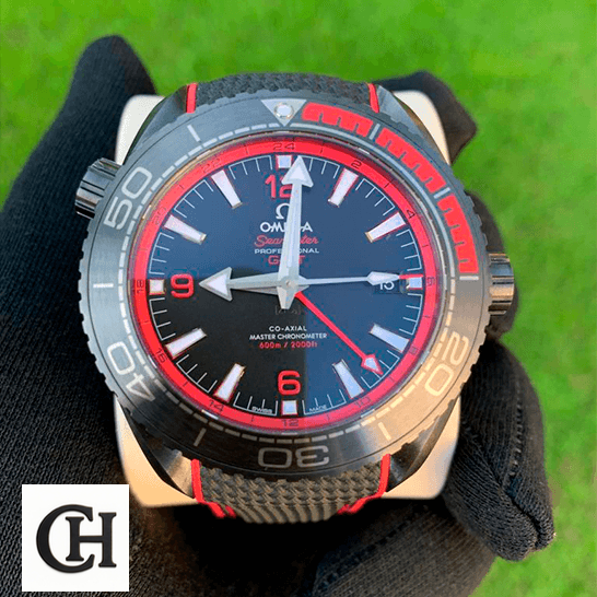 Omega Seamaster Planet Ocean Co-Axial Master Chronometer 215.92.46.22.01.003 Omega Seamaster 215_92_46_22_01_0_3 Black Dial on the hand grass background