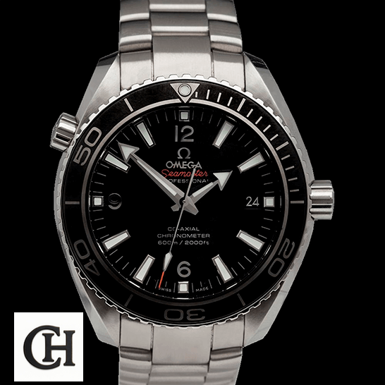 Omega Seamaster Planet Ocean 232.30.42.21.01.001 Black Dial Super Accurate omega seamaster planet ocean steel 232 30 42 21 01 001 black dial front two Omega Seamaster Black Dial Oyster black background