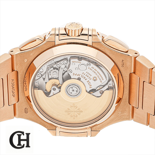 Patek Philippe Nautilus 5980 Brown Dial Premium Duplicate patek philippe machanisma Patek Philippe Gold Case upside view white background