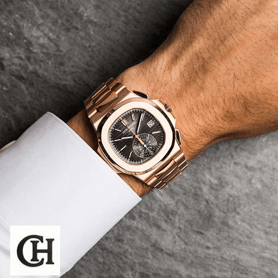Patek Philippe Nautilus 5980 Brown Dial Premium Duplicate patek philippe nautilus hands man Patek Philippe Nautilus Rose Gold Bezel Black Case on the man wrist