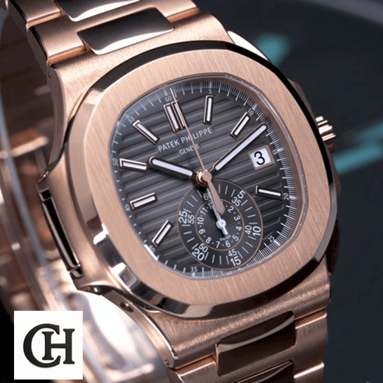 Patek Philippe Nautilus 5980 Brown Dial Premium Duplicate patek philippe nautilus man left Patek Philippe Black Dial Rose Gold Case front view