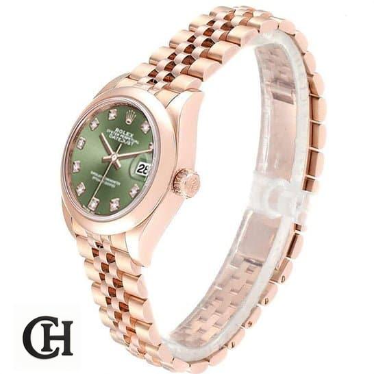 Rolex Lady-Datejust 279165 Green Diamond Dial Premium rolex with diamond replica1 Rolex Lady-Datejust 279165-0011 Everose Gold Automatic Green With Diamond Dial Jubilee