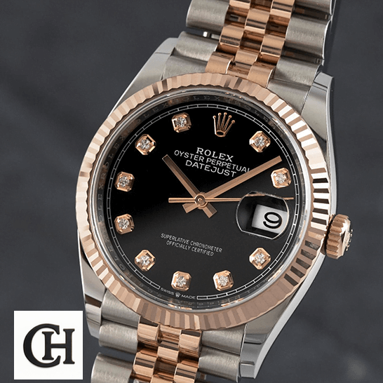 Rolex Datejust Black Dial Diamond Rose Bezel