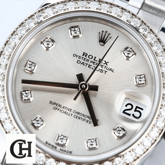 Rolex Datejust 178384 Diamond Bezel close analog view
